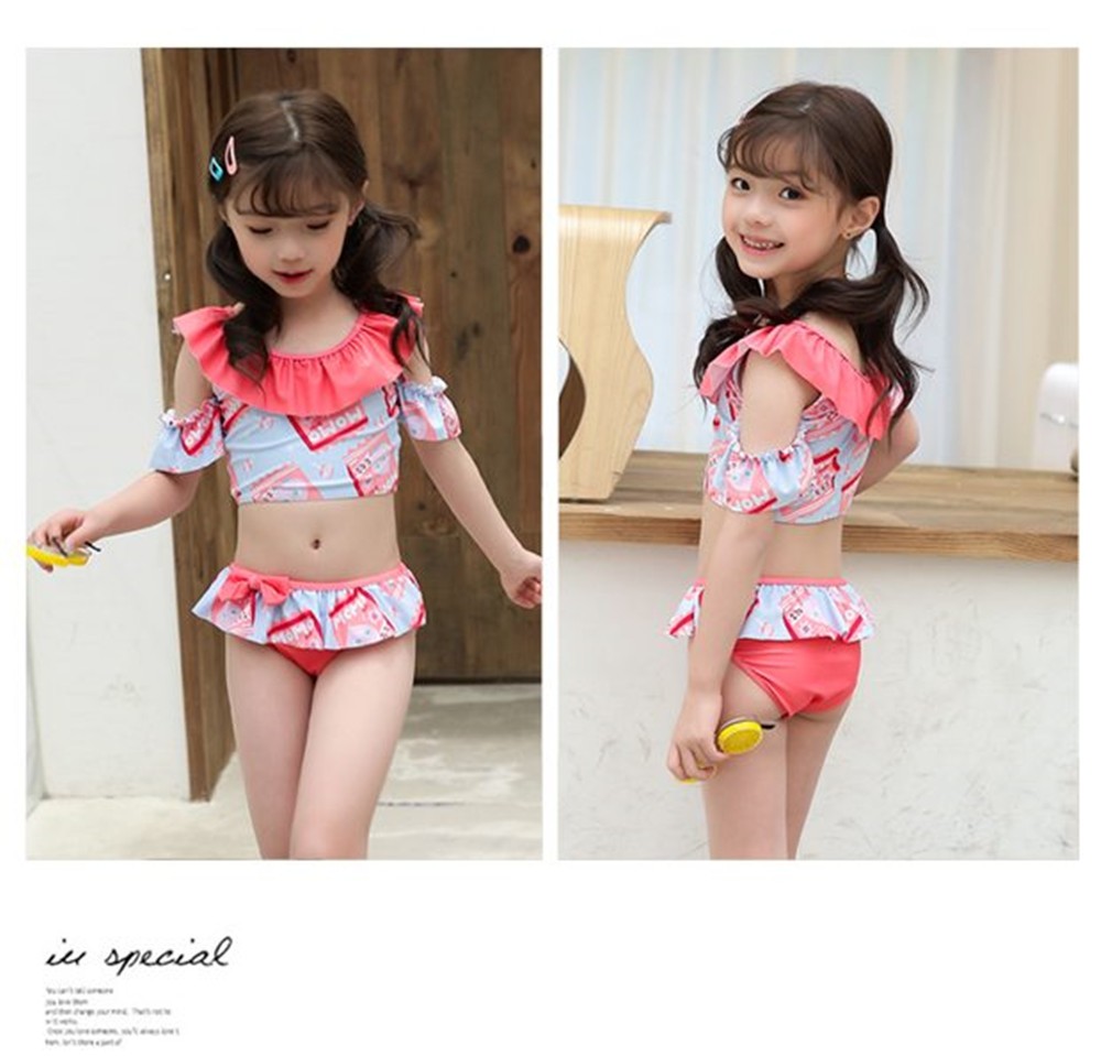 女の子水着 キッズ水着 オフショルダー風シャーリングビキニ 帽子3点セット130 キッズ140 ラッシュガード Chateaujoliet Com